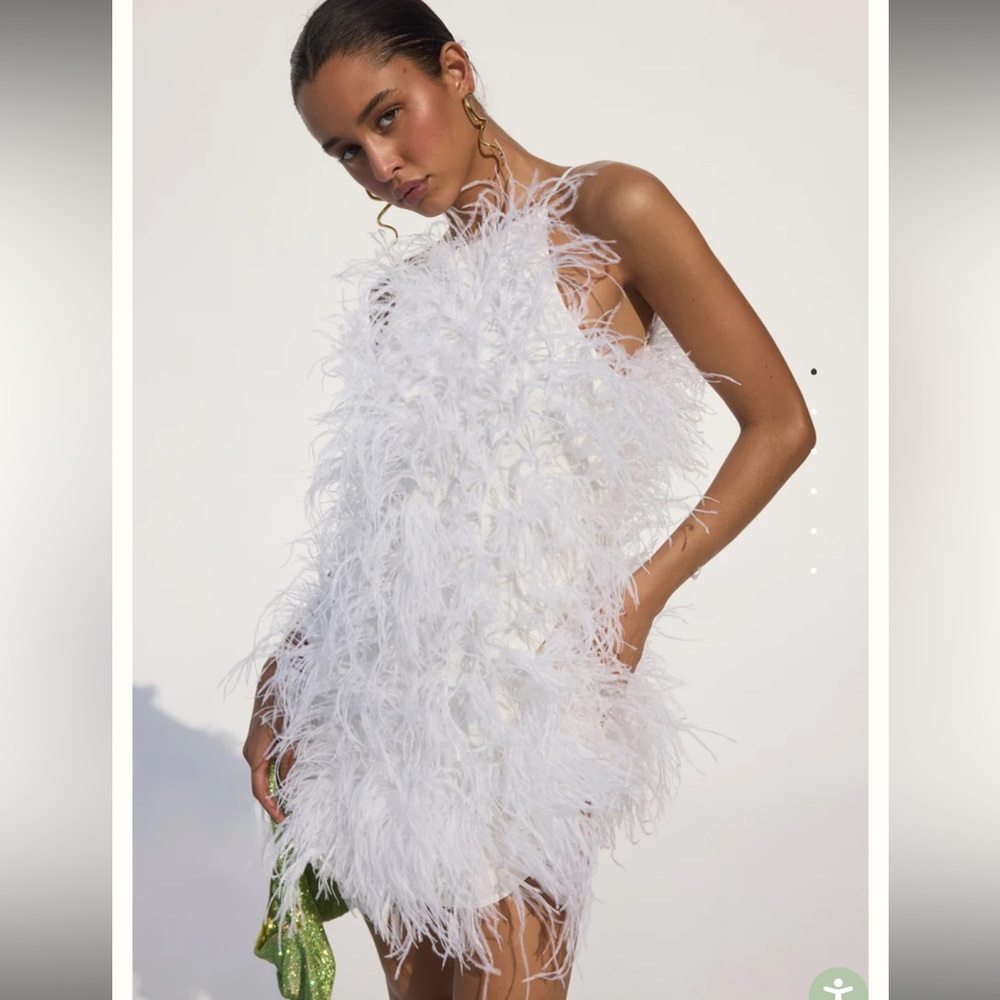 Cult Gaia Shannon white ostrich feather dress